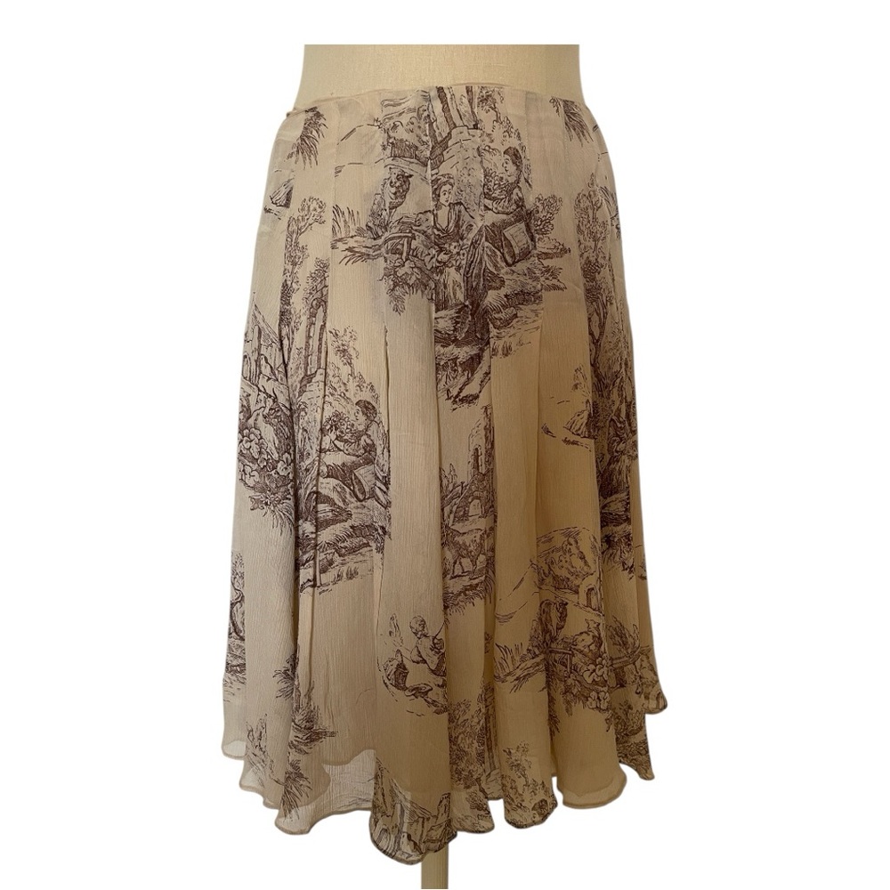 Anne Klein Cream and Gold Midi Skirt A-Line Pleated Size 4